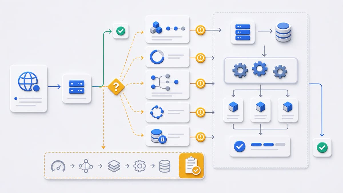 Risk-signal diagram showing an HTTP endpoint branching into complex workflow, coordination, retry-safety, and queue review paths.